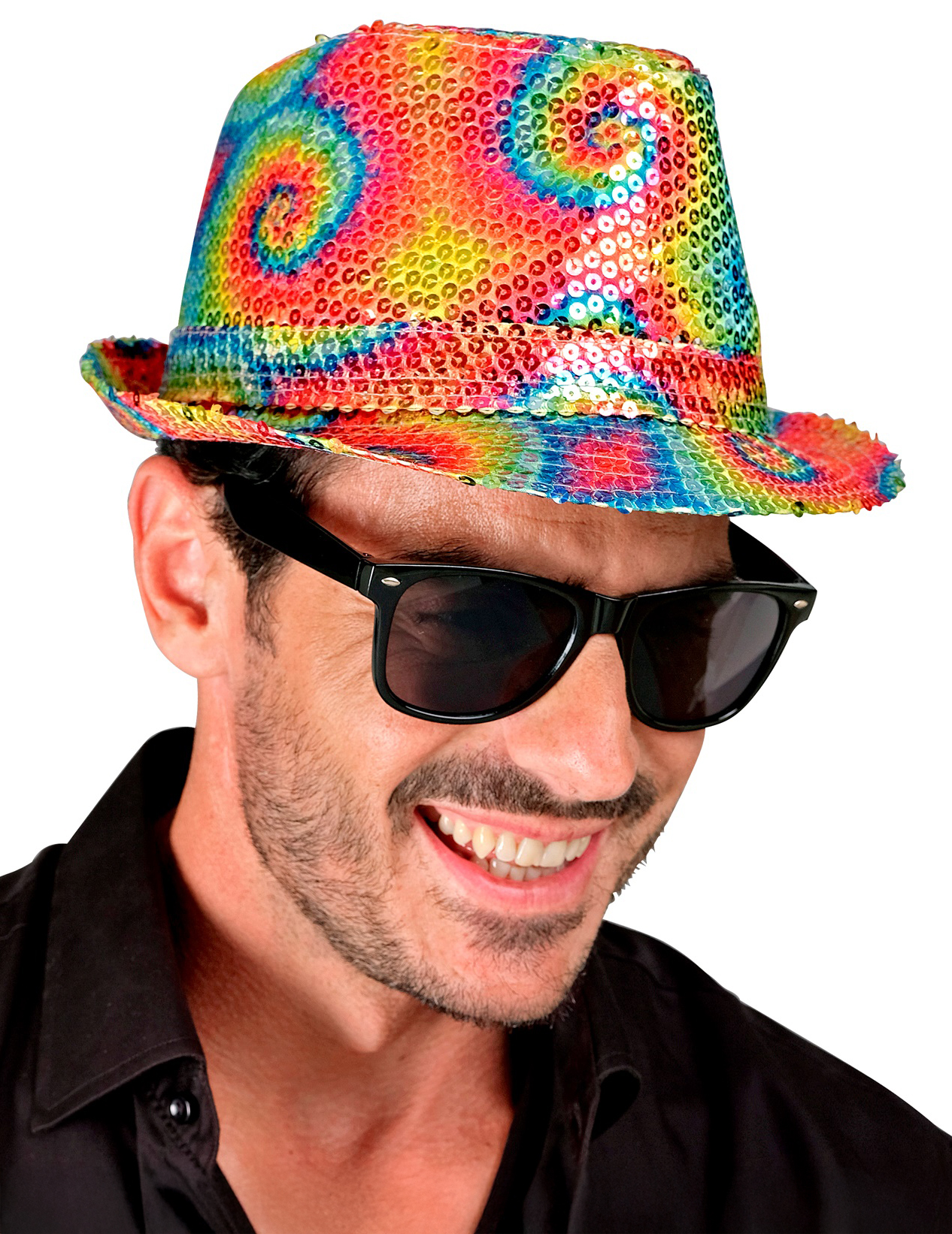 Fedora Hut mit Batikmuster Pailletten für Erwachsene Fedora Hut mit Batikmuster Pailletten für Erwachsene von WIDMANN
