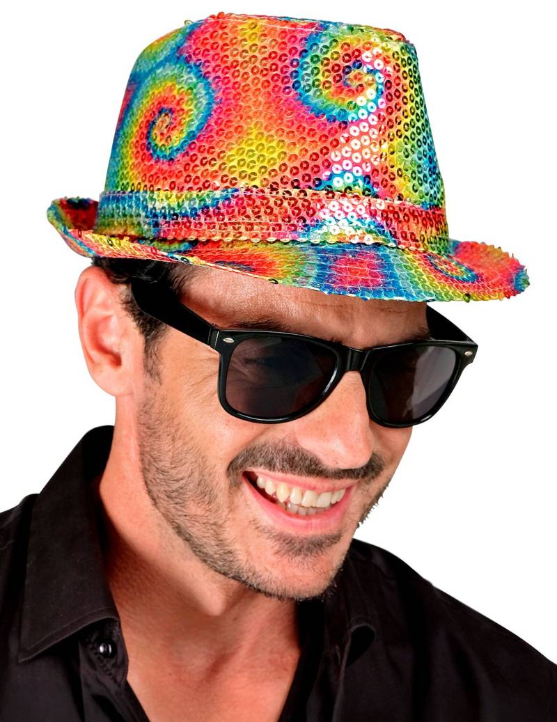 Fedora Hut mit Batikmuster Pailletten für Erwachsene von WIDMANN
