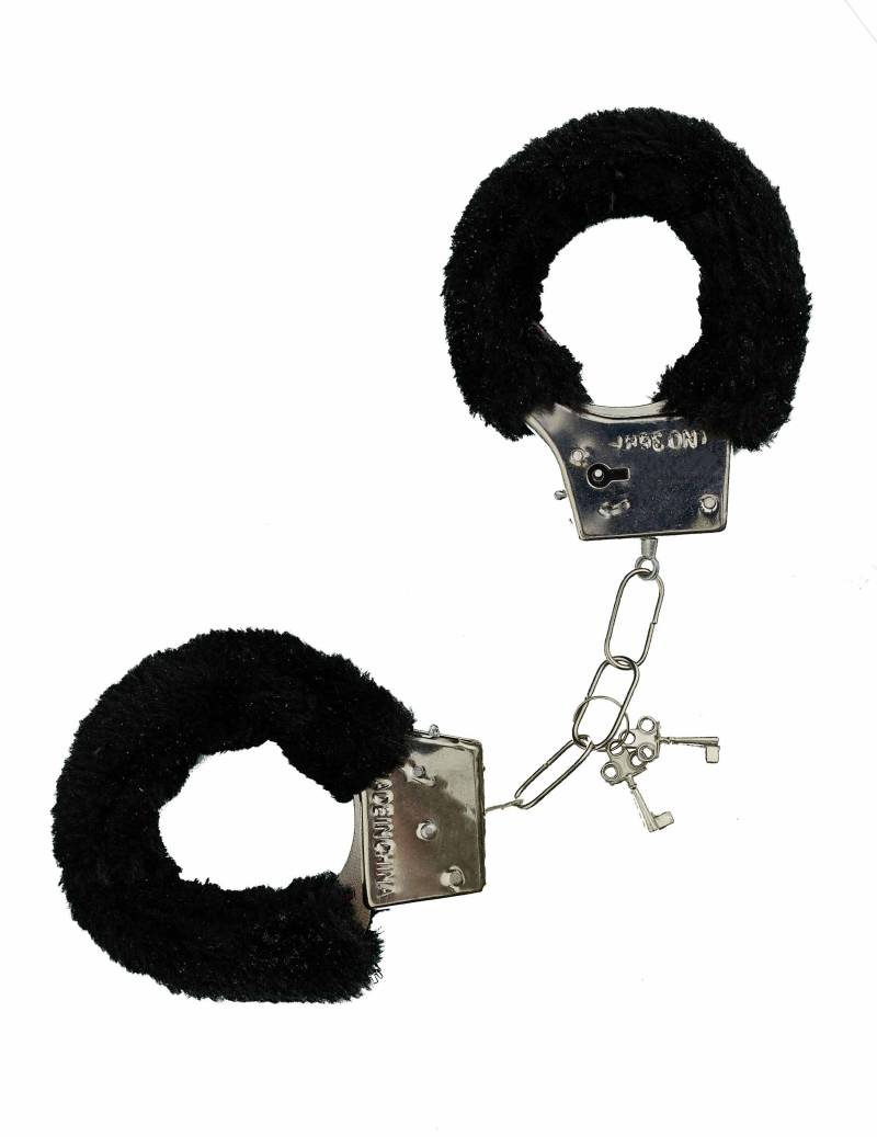 Fell-Handschellen Kostüm-Accessoire schwarz von WIDMANN