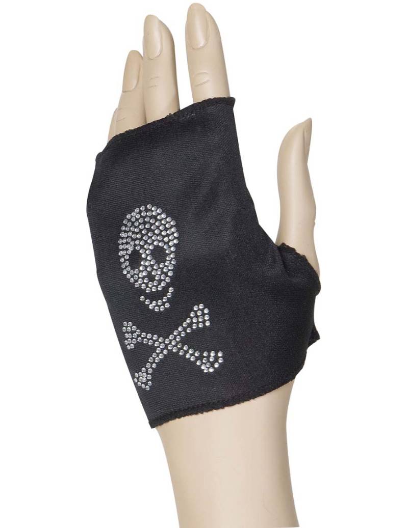 Fingerloser Handschuh mit Strass-Totenkopf schwarz von WIDMANN