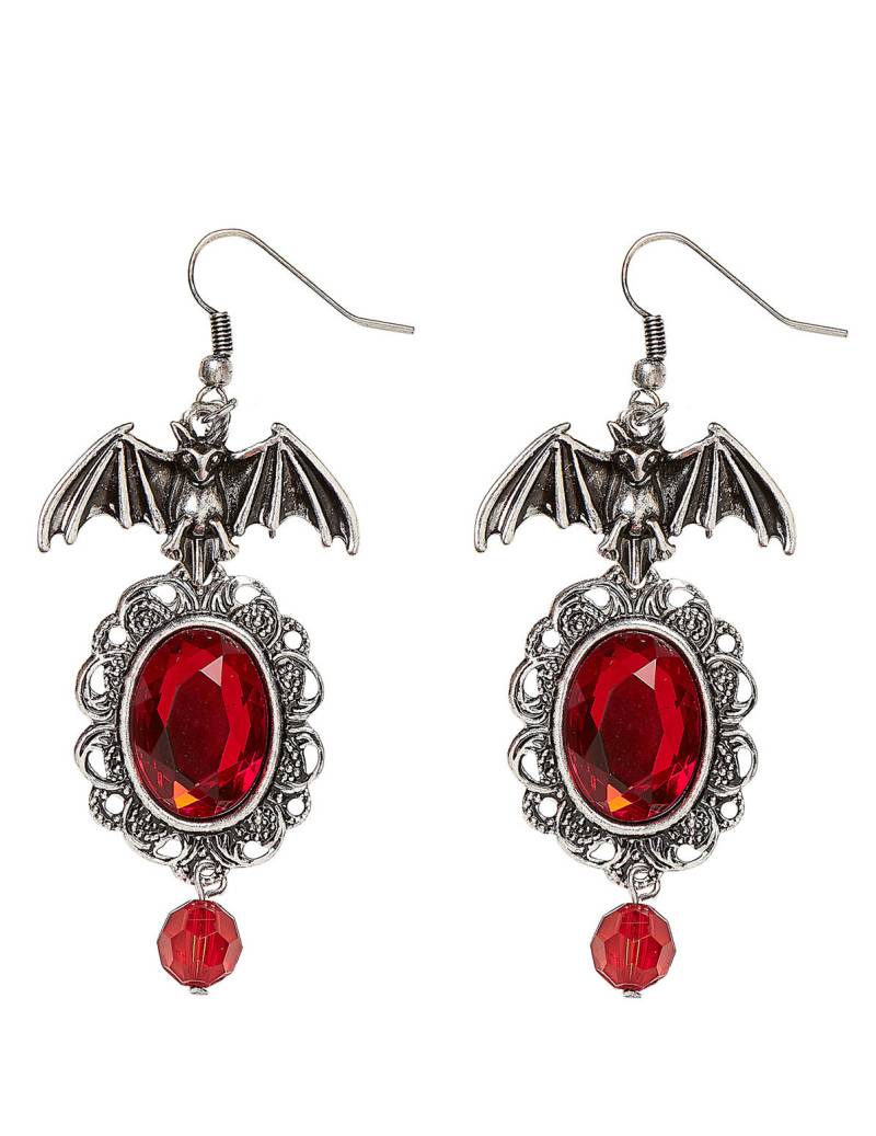 Fledermaus-Ohrringe Halloween 2 Stück silber-rot 6cm von WIDMANN