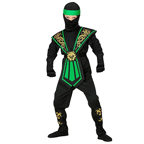 "GREEN KOMBAT NINJA" (jumpsuit, chestpiece, belt, arm and legties, mask, headband) - (116 cm / 4-5 Years) von WIDMANN
