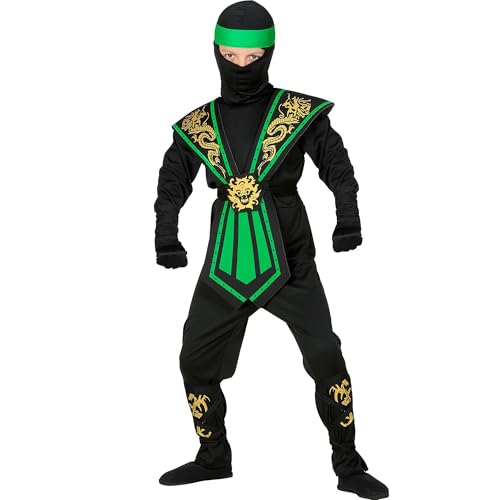 "GREEN KOMBAT NINJA" (jumpsuit, chestpiece, belt, arm and legties, mask, headband) - (116 cm / 4-5 Years) von WIDMANN