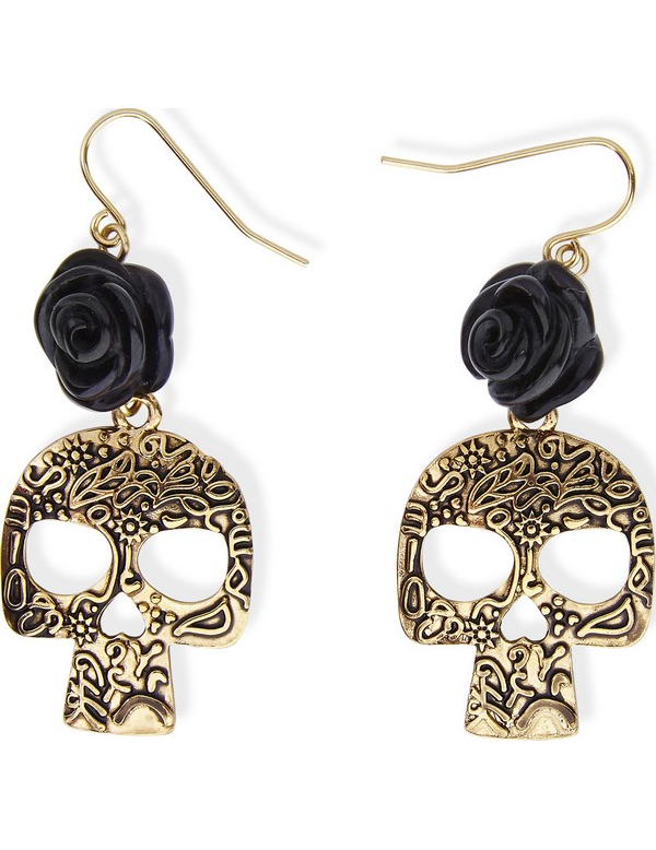 Gothic Ohrringe Totenkopf mit Rose gold-schwarz Gothic Ohrringe Totenkopf mit Rose gold-schwarz von WIDMANN