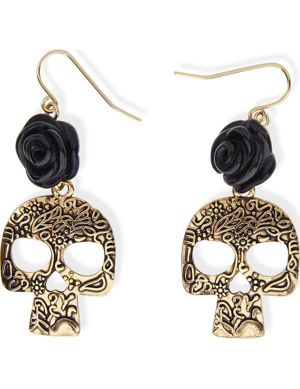 Gothic Ohrringe Totenkopf mit Rose gold-schwarz Gothic Ohrringe Totenkopf mit Rose gold-schwarz von WIDMANN