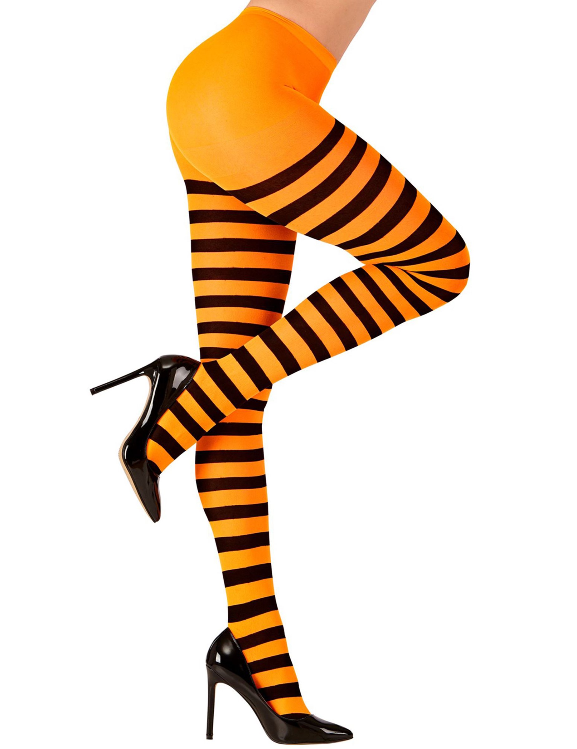 Halloween Ringelstrumpfhose orange-schwarz von WIDMANN