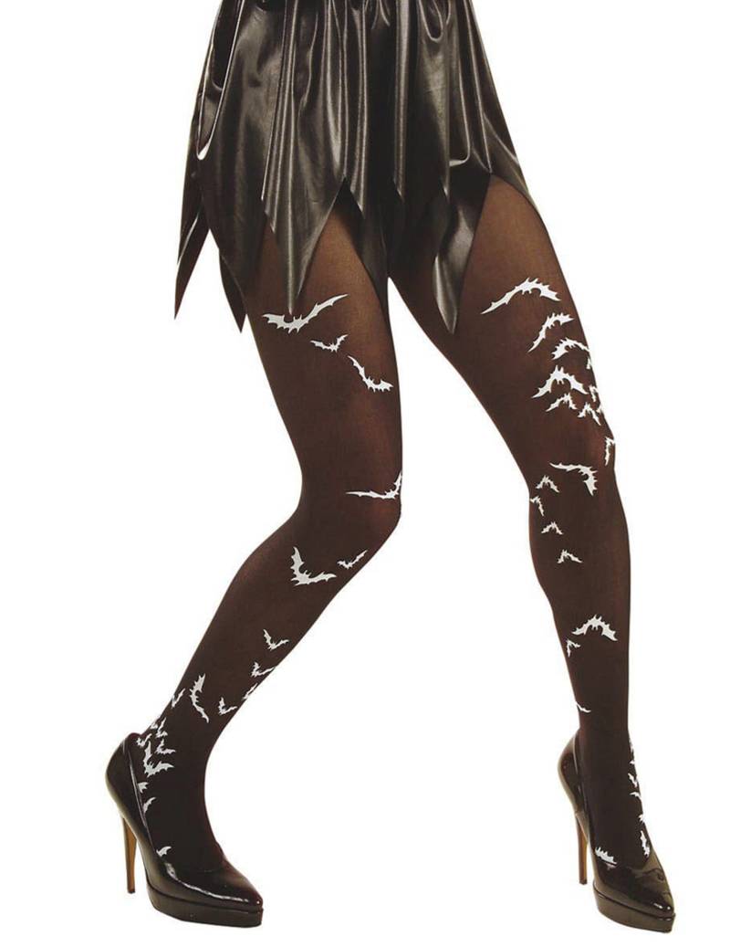Halloween-Strumpfhose mit Fledermäusen schwarz-weiss von WIDMANN