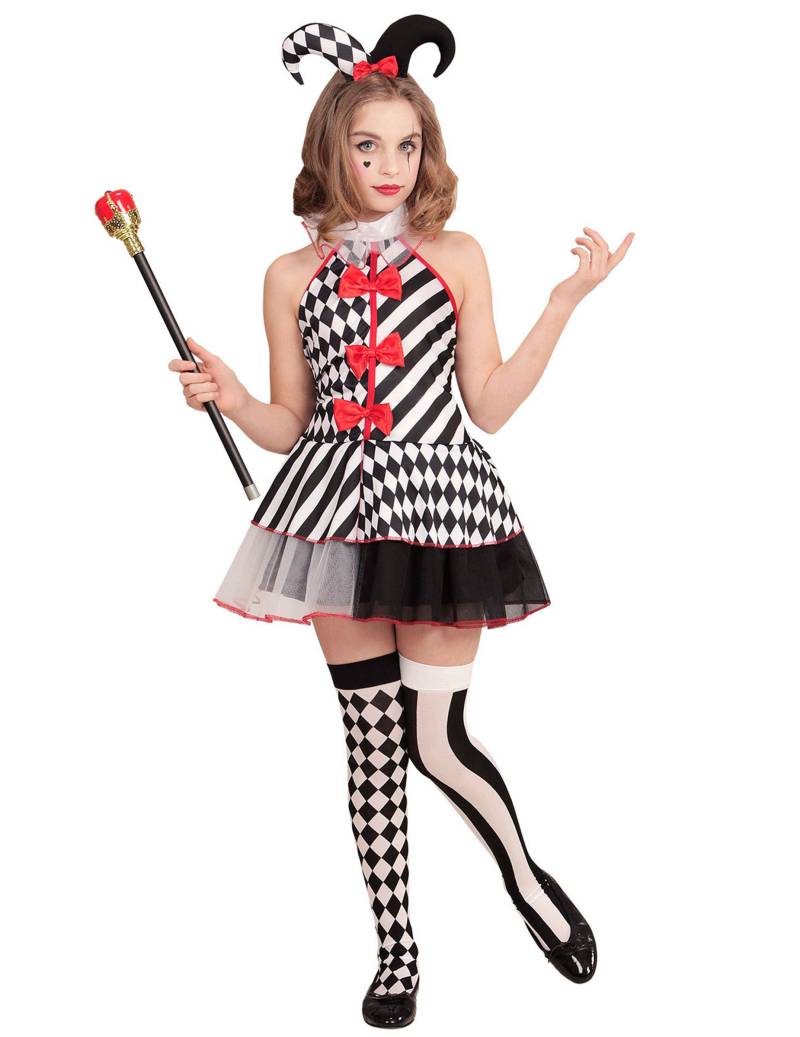 Harlekin Kinderkostüm für Mädchen schwarz-weiss-rot Harlekin Kinderkostüm für Mädchen schwarz-weiss-rot von WIDMANN