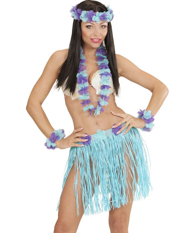 Hawaii-Outfit für Damen himmelblau-violett Hawaii-Outfit für Damen himmelblau-violett von WIDMANN