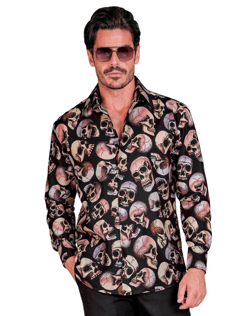 Hemd mit Totenköpfen für Herren Schwarz Halloween von WIDMANN