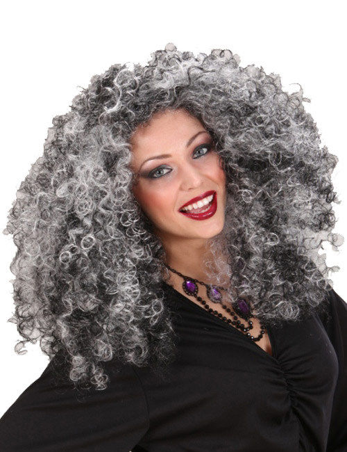Hexe Locken-Perücke grau-schwarz von WIDMANN