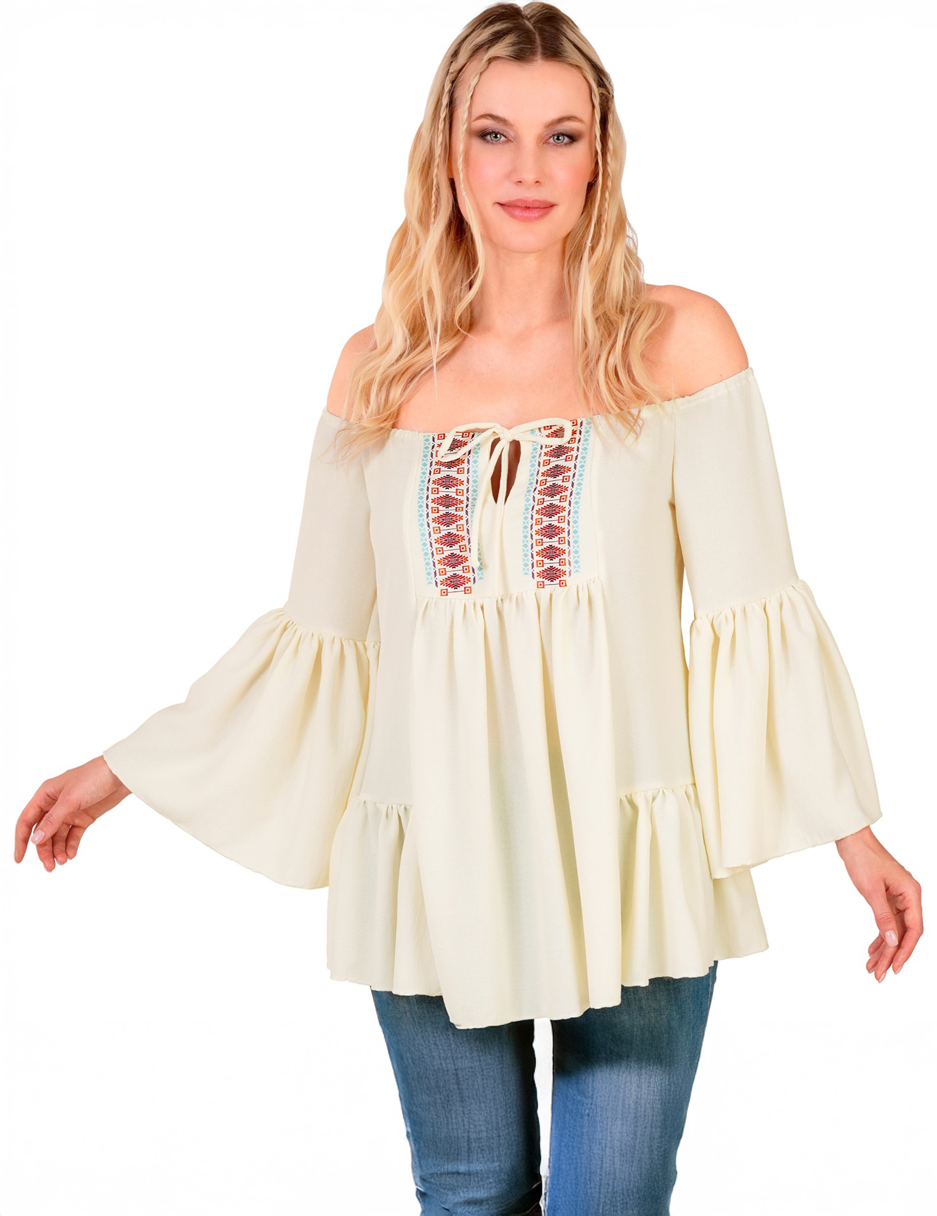 Hippie Damenshirt Bluse 60er Jahre Ethno Stil Hippie Damenshirt Bluse 60er Jahre Ethno Stil von WIDMANN