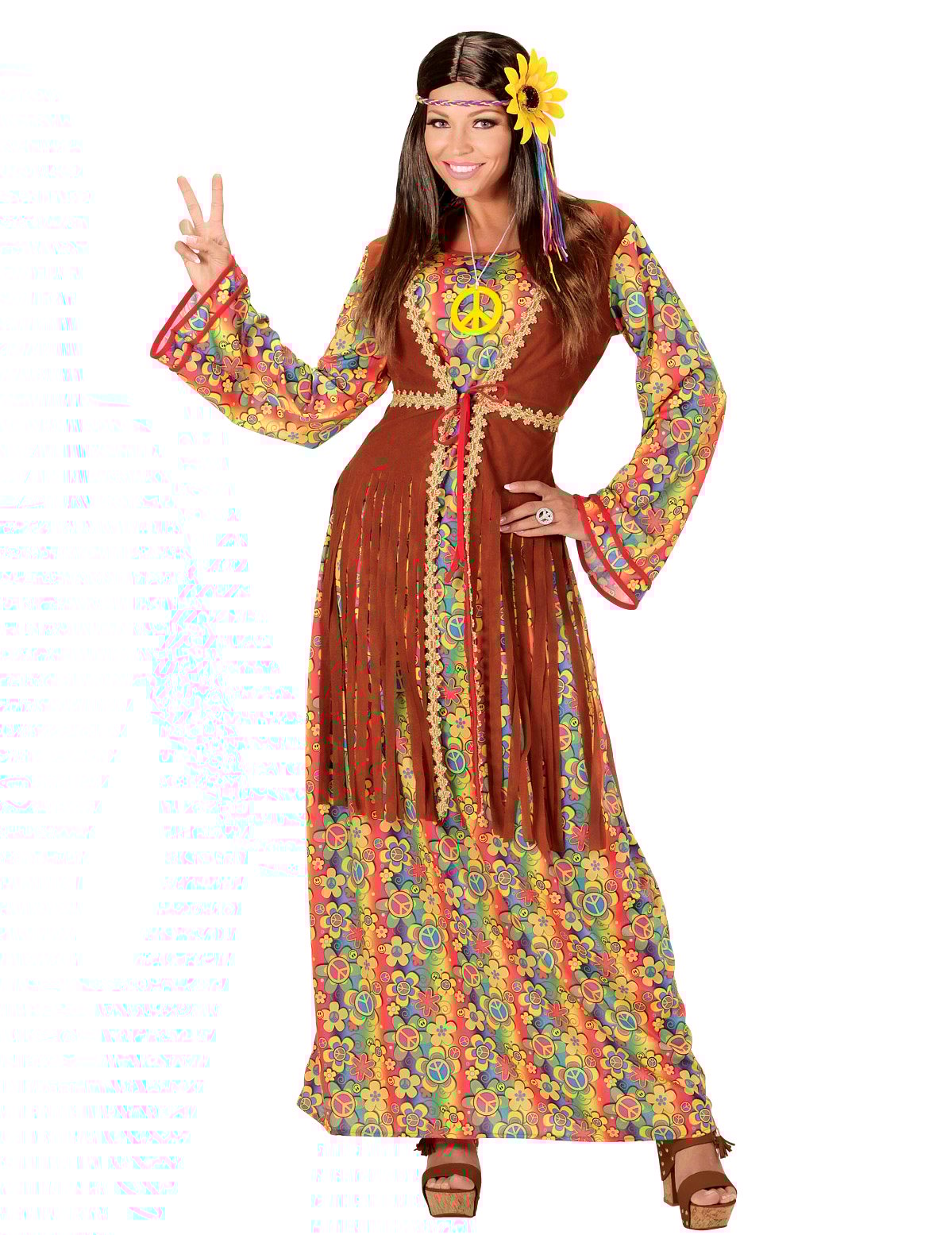 Hippie-Frauenkostüm 60er Jahre bunt von WIDMANN