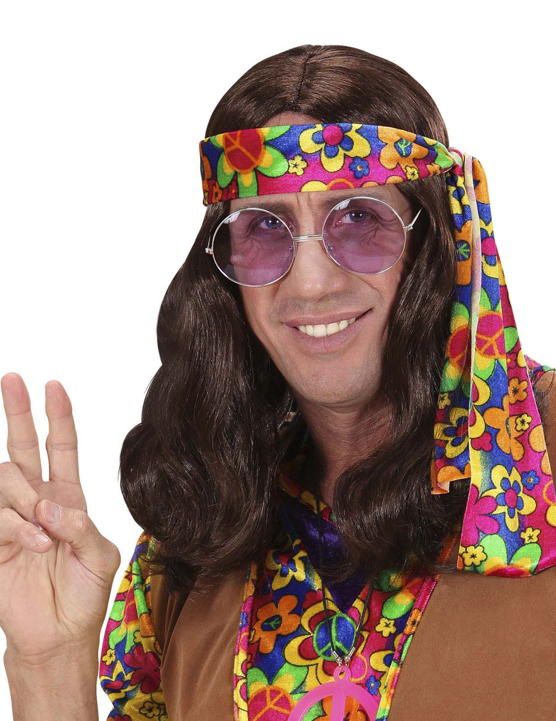 Hippie Perücke Schulterlang Kostümzubehör braun von WIDMANN