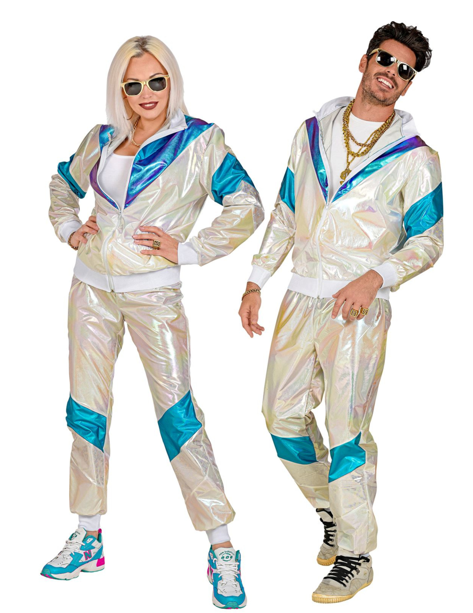 Holographischer Retro Trainingsanzug für Erwachsene weiss-blau Holographischer Retro Trainingsanzug für Erwachsene weiss-blau von WIDMANN