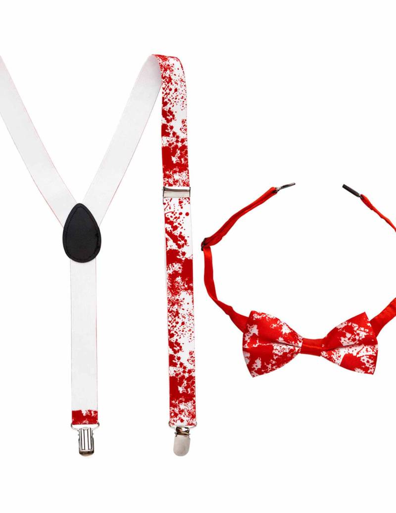 Hosenträger und Fliege mit Blutflecken Halloween- Zubehör-Set für Erwachsene von WIDMANN