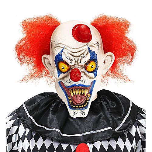 Widmann 05402 - Maske Killer Clown, mit Haaren und Minihut, Horror Clown, Halloween, Karneval, Mottoparty von W WIDMANN MILANO Party Fashion