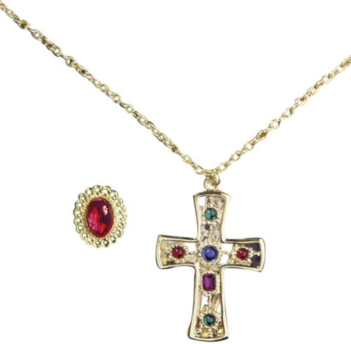 Widmann 5030E - Set König Halskette mit Kreuz, Ring, Accessoires, Prinz, Karneval, Fasching, Mottoparty von Widmann