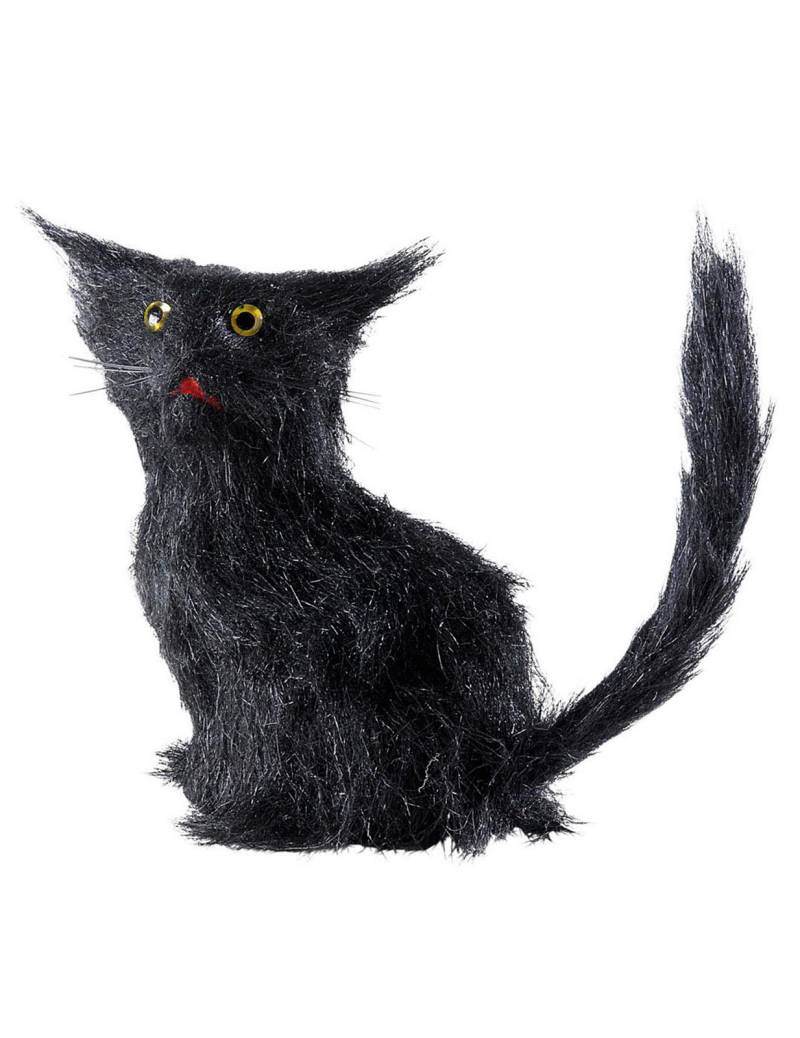 Katze mit Fell Halloween-Deko-Figur schwarz 12cm von WIDMANN