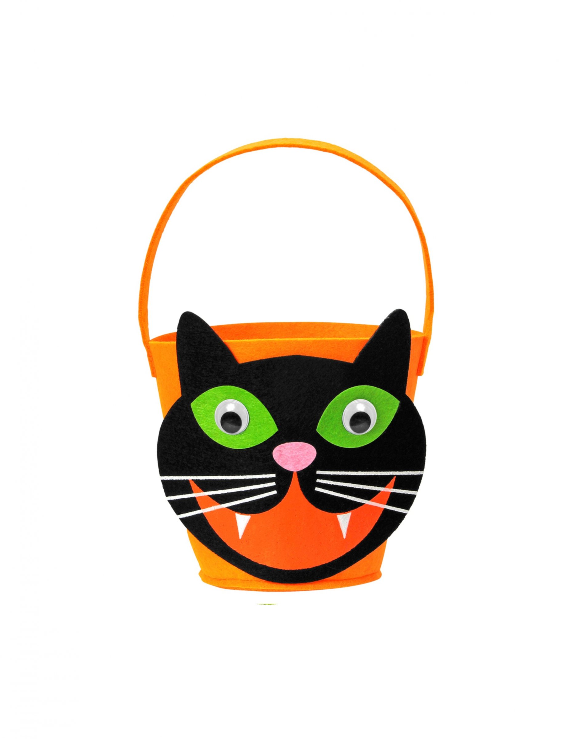 Katzen-Eimer Süßigkeiten Halloween-Accessoire orange-schwarz von WIDMANN