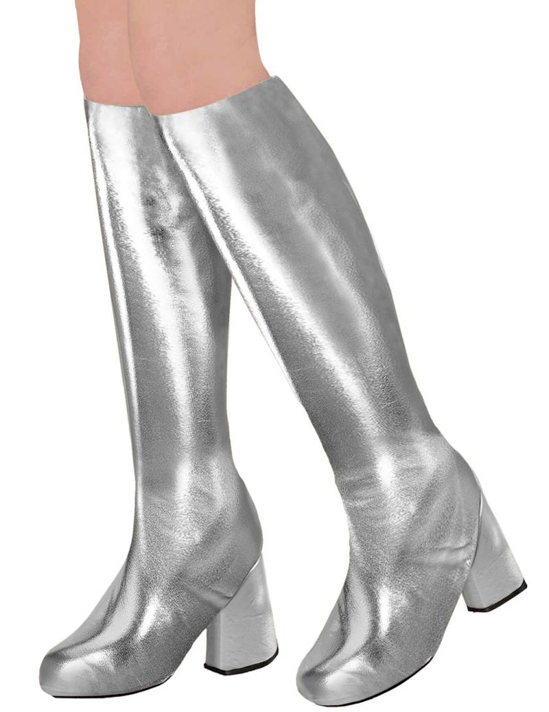 Kniestiefel für Damen 60er oder 70er Motto-Party silber von WIDMANN