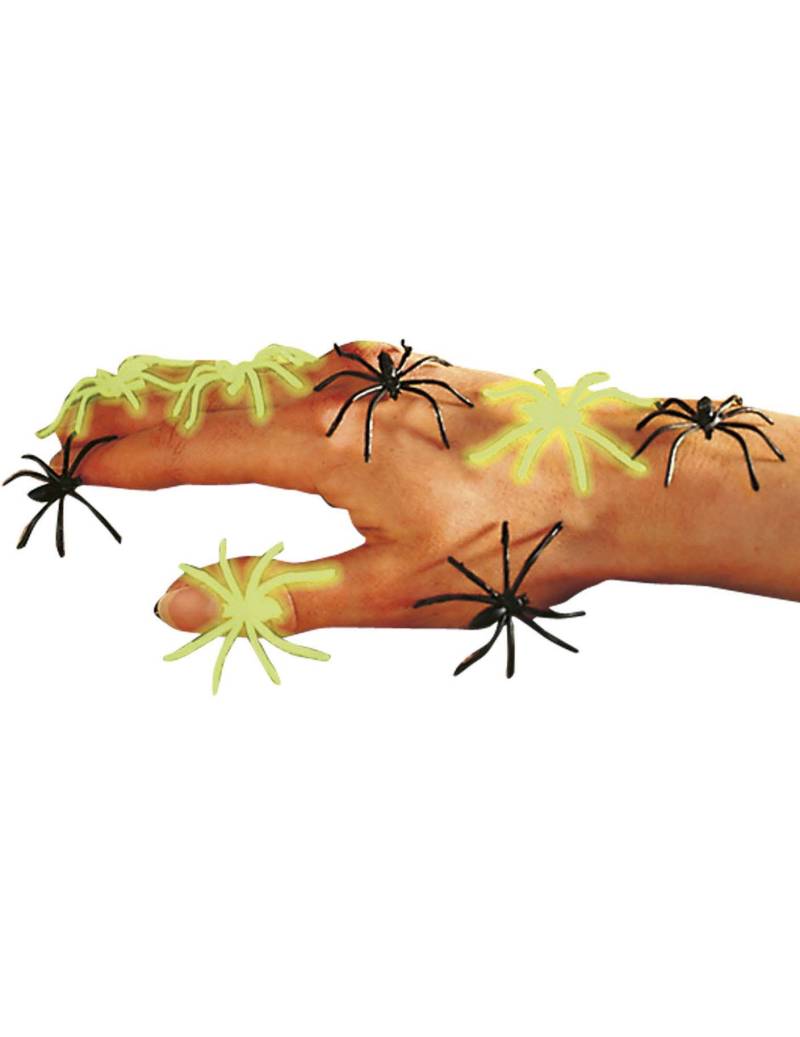 Leuchtende Halloween-Spinnen Phosphoreszierende Deko-Spinnen 6 Stück schwarz-grün von WIDMANN