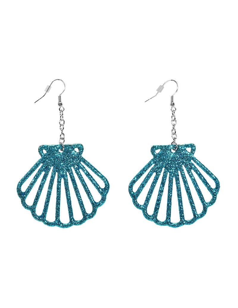 Muschel-Ohrringe Meerjungfrau-Accessoires blau-glitzer von WIDMANN