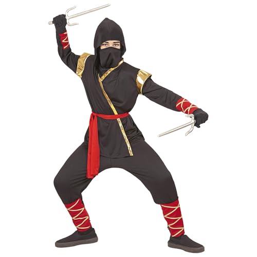 "NINJA" (hooded coat, pants, belt, face mask, armbands, shincovers) - (158 cm / 11-13 Years) von WIDMANN