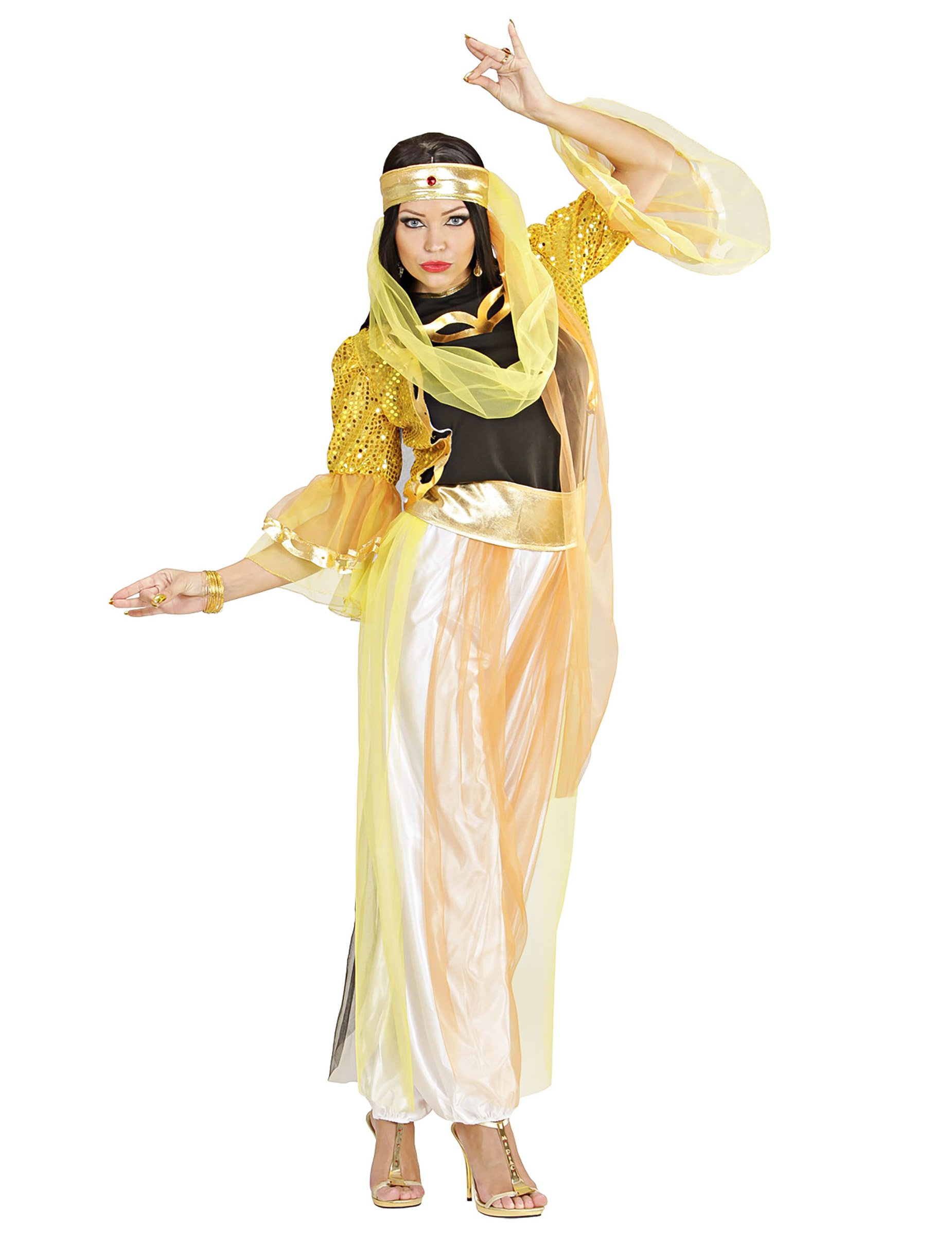 Orientalische Bauchtänzerin Damenkostüm Harem gelb-orange-silber von WIDMANN