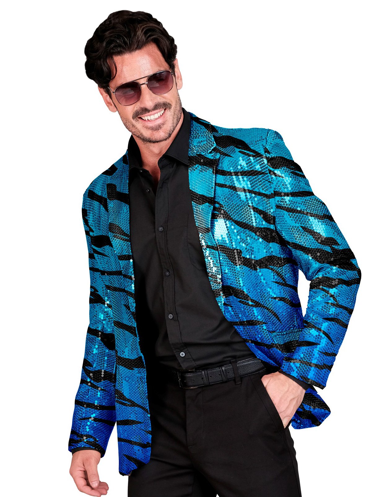 Pailletten Anzugjacke für Herren blau-getigert Pailletten Anzugjacke für Herren blau-getigert von WIDMANN