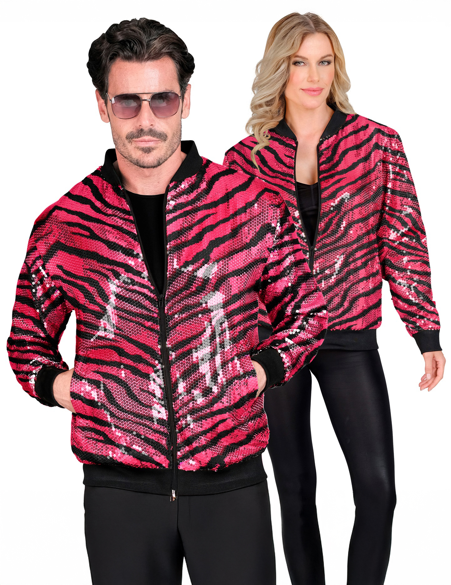 Pailletten Bomberjacke Leopardenmuster pink Erwachsene von WIDMANN