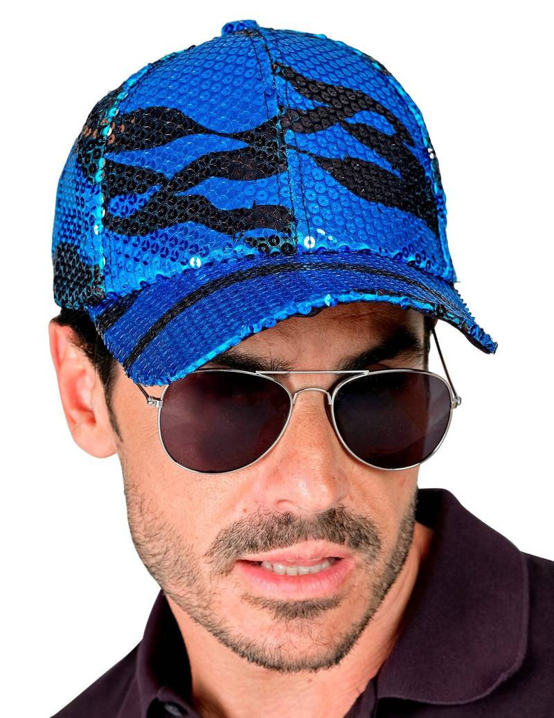 Paillettenkappe Blau getigert für Erwachsene von WIDMANN