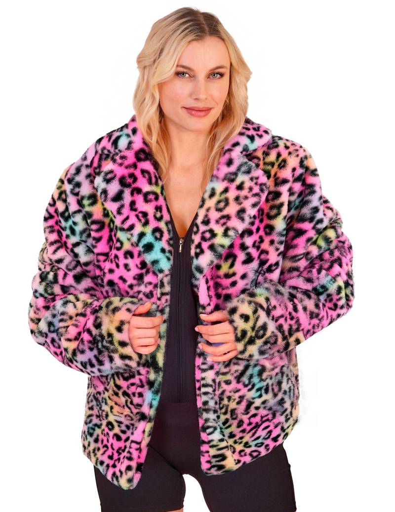 Plüsch-Leopardenjacke Damen, bunt von WIDMANN