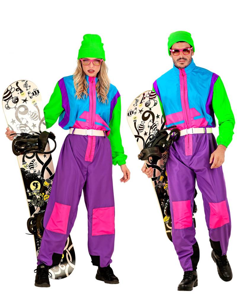 Plussize Snowboardfahrer Kostüm für Erwachsene Neon von WIDMANN