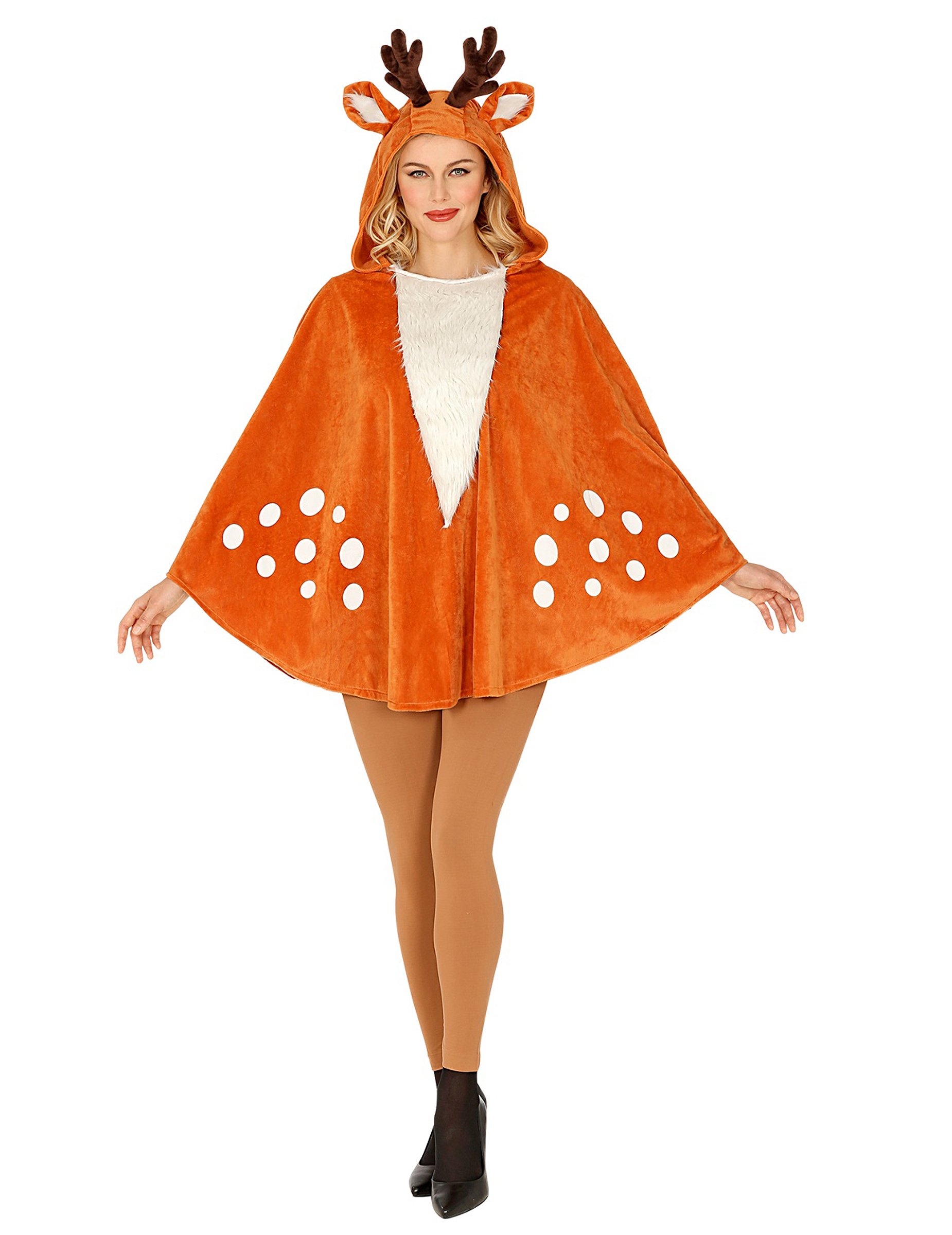 Rentier Poncho Erwachsene orange mit Geweih-Kapuze von WIDMANN