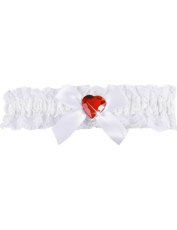 Satin Strumpfband Krankenschwester mit Schleife und Herz weiss-rot von WIDMANN