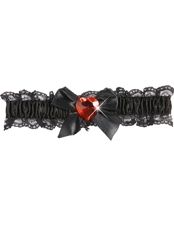 Satin Strumpfband mit Schleife und Herz schwarz-rot von WIDMANN