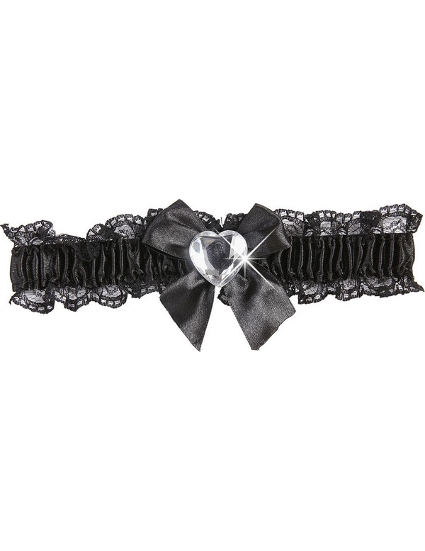 Satin Strumpfband mit Schleife und Herz schwarz-transparent von WIDMANN