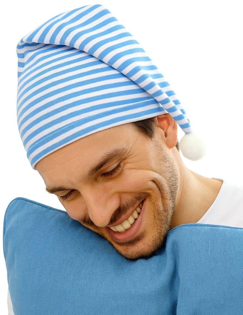Schlafmütze Zipfelmütze mit Bommel blau-weiss von WIDMANN