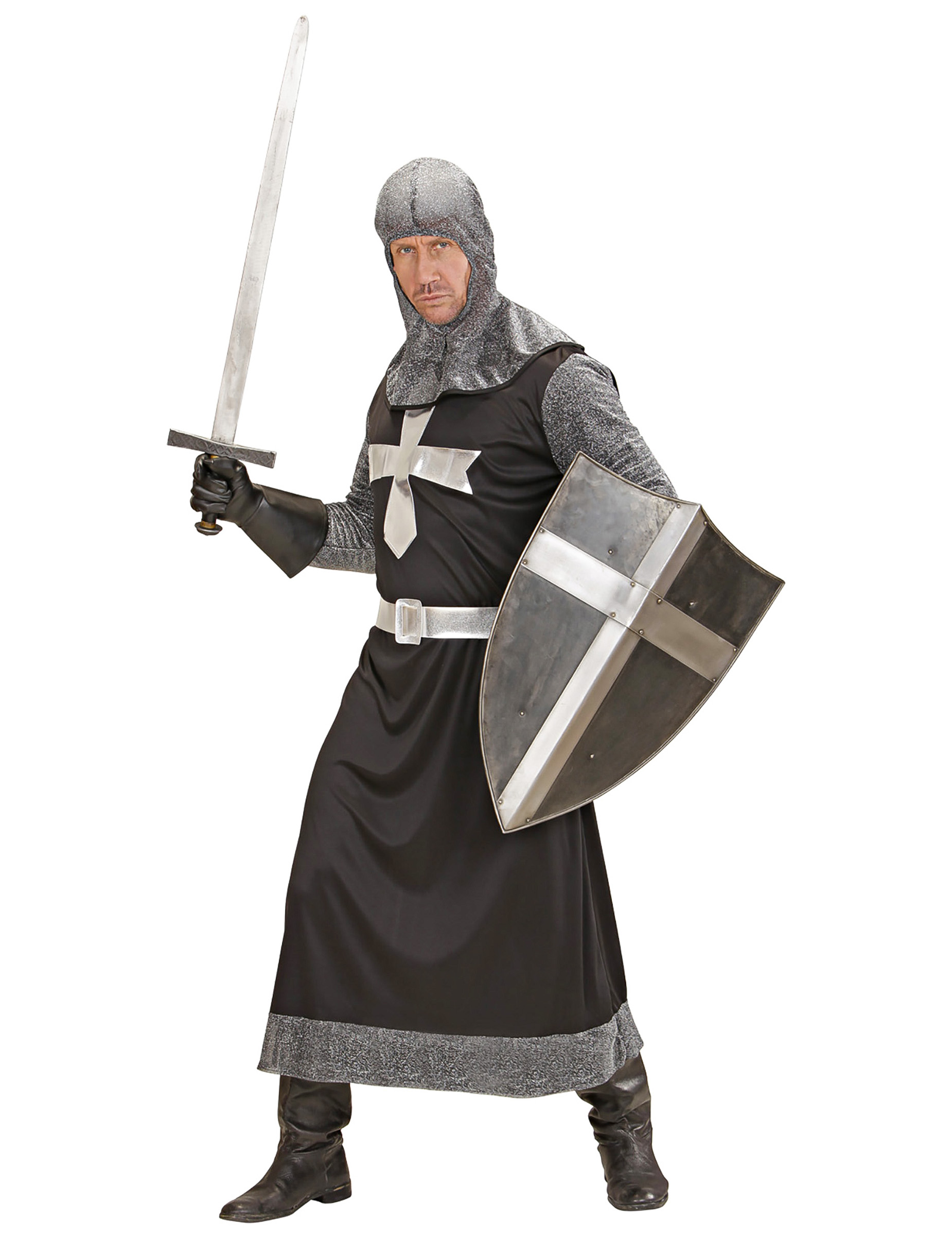 Schwarzer Ritter Kostüm schwarz-grau-silber von WIDMANN