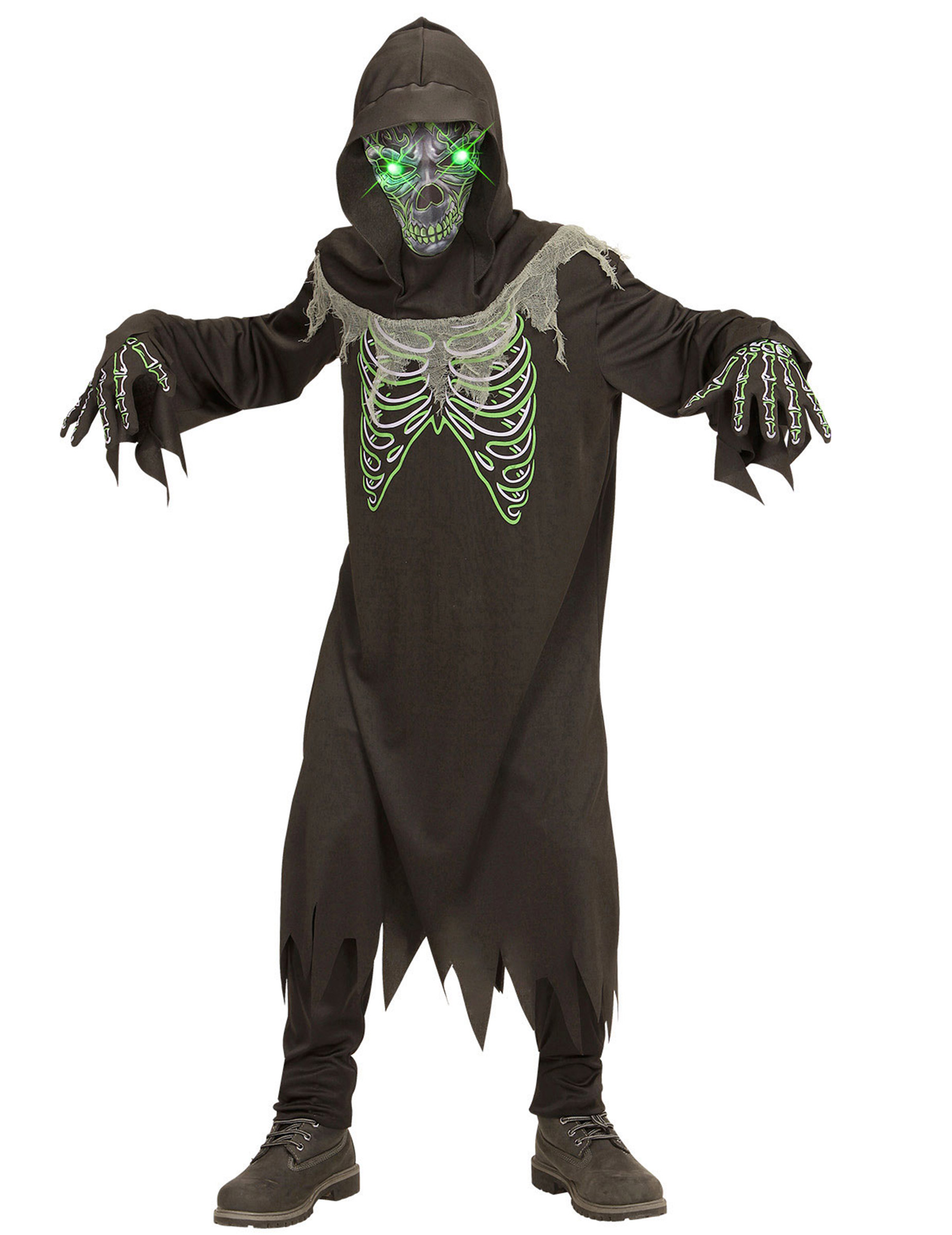 Sensenmann-Kinderkostüm mit Leucht-Maske schwarz-grün Sensenmann-Kinderkostüm mit Leucht-Maske schwarz-grün von WIDMANN