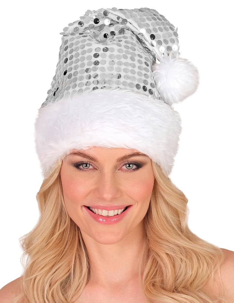 Silberne Weihnachtsmütze mit Pailletten für Erwachsene von WIDMANN