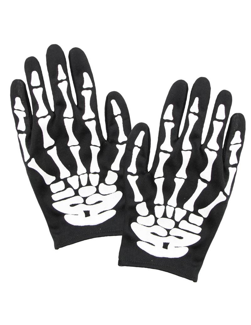 Skelett-Handschuhe für Erwachsene Halloween-Accessoire schwarz-weiss von WIDMANN