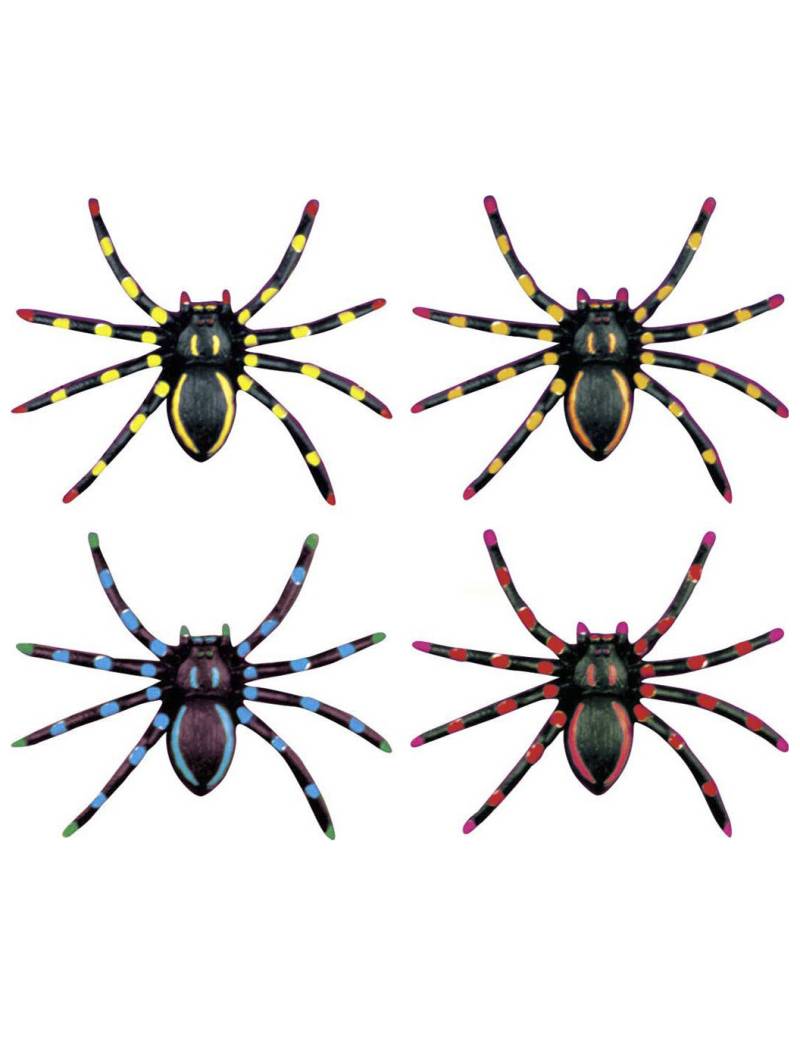 Spinnen-Deko in Neonfarben Halloween-Deko 4-er Set bunt 5x8x2cm von WIDMANN