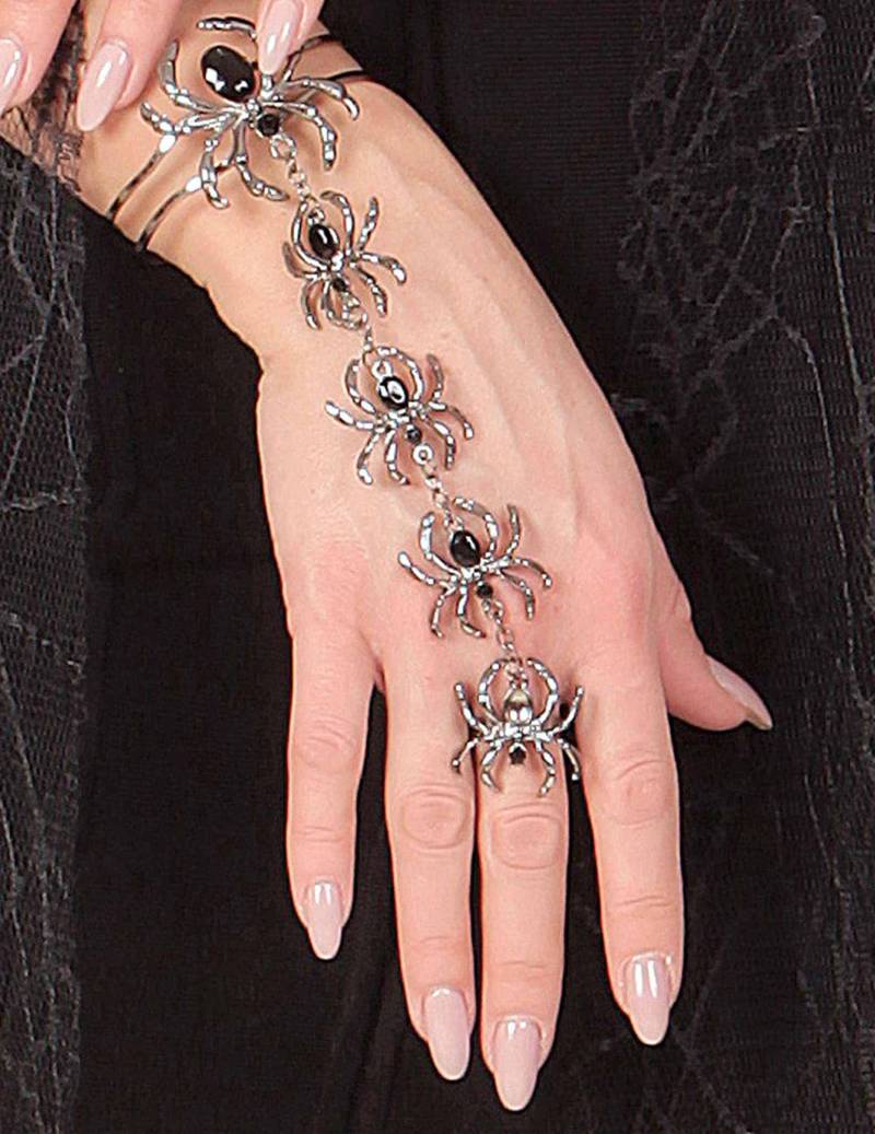 Spinnen Schmuck-Set für Halloween mit Ring und Armband für Damen von WIDMANN