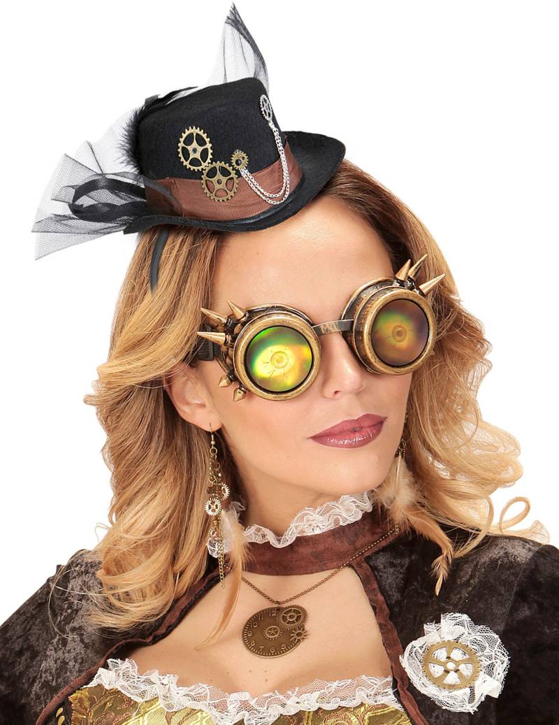 Steampunk-Hut mit Schleier für Erwachsene schwarz von WIDMANN