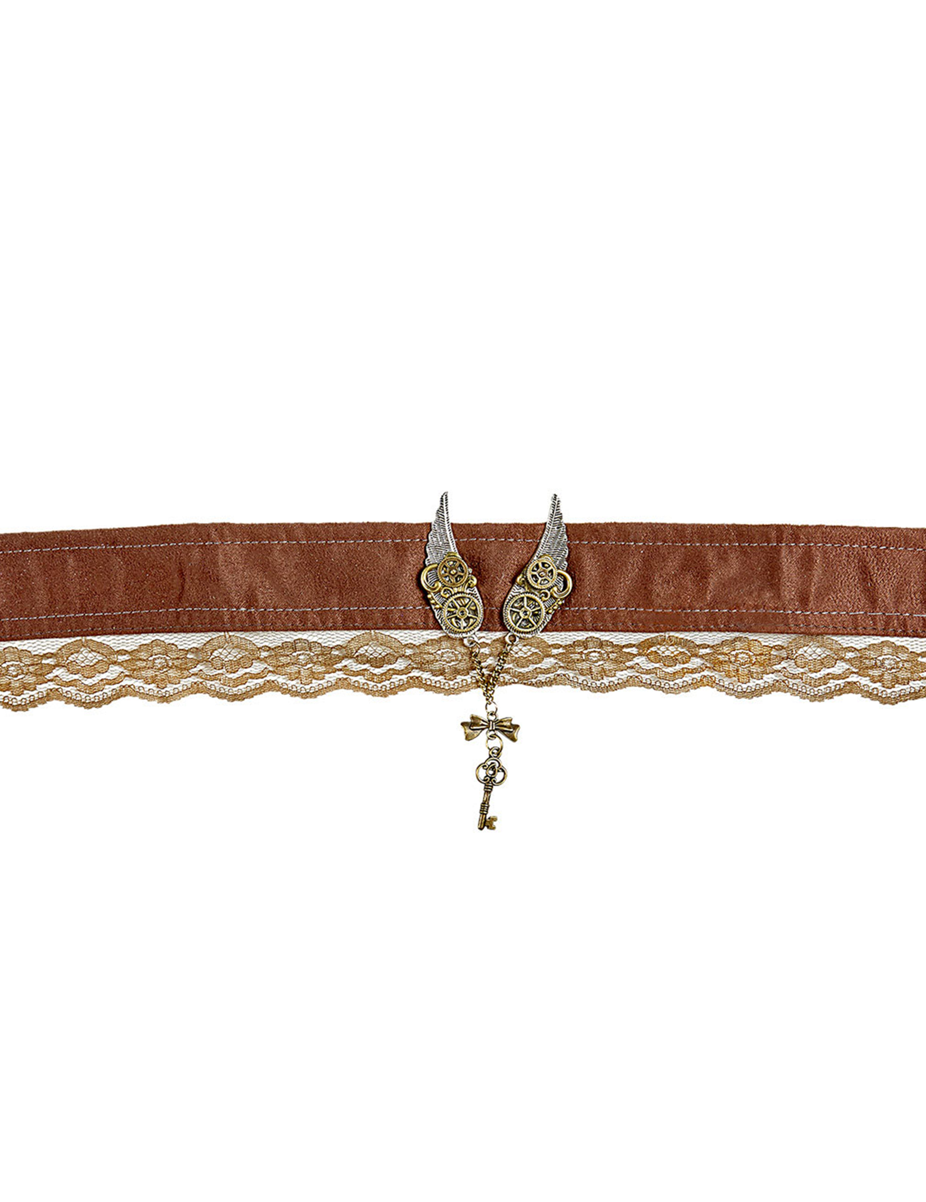 Steampunk-Schmuck Halsband mit Flügeln und Zahnrädern braun-gold von WIDMANN