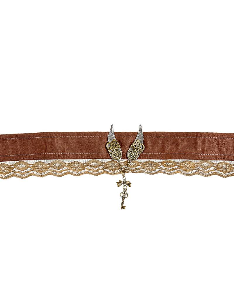 Steampunk-Schmuck Halsband mit Flügeln und Zahnrädern braun-gold von WIDMANN