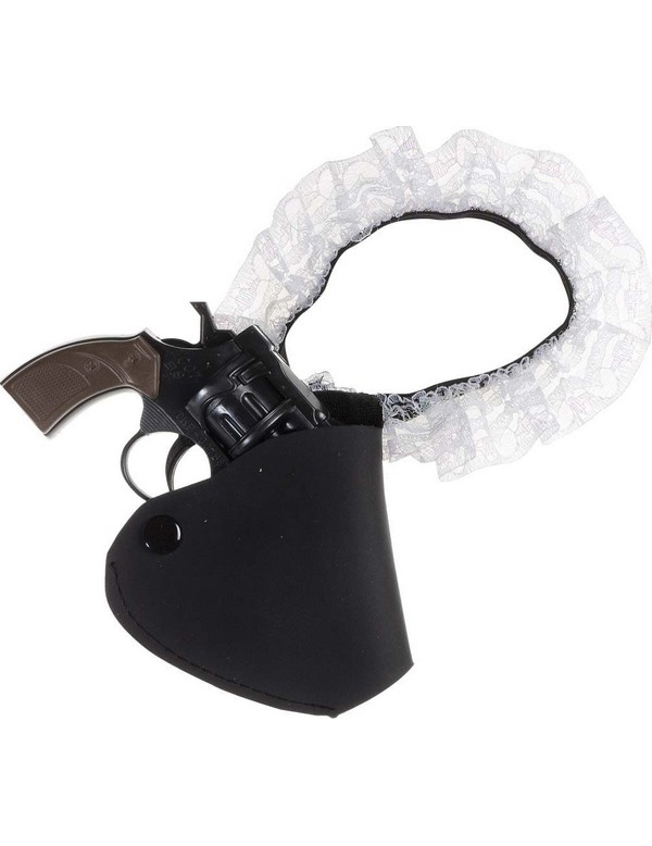 Strumpfband mit Pistolen-Holster weiss-schwarz Strumpfband mit Pistolen-Holster weiss-schwarz von WIDMANN