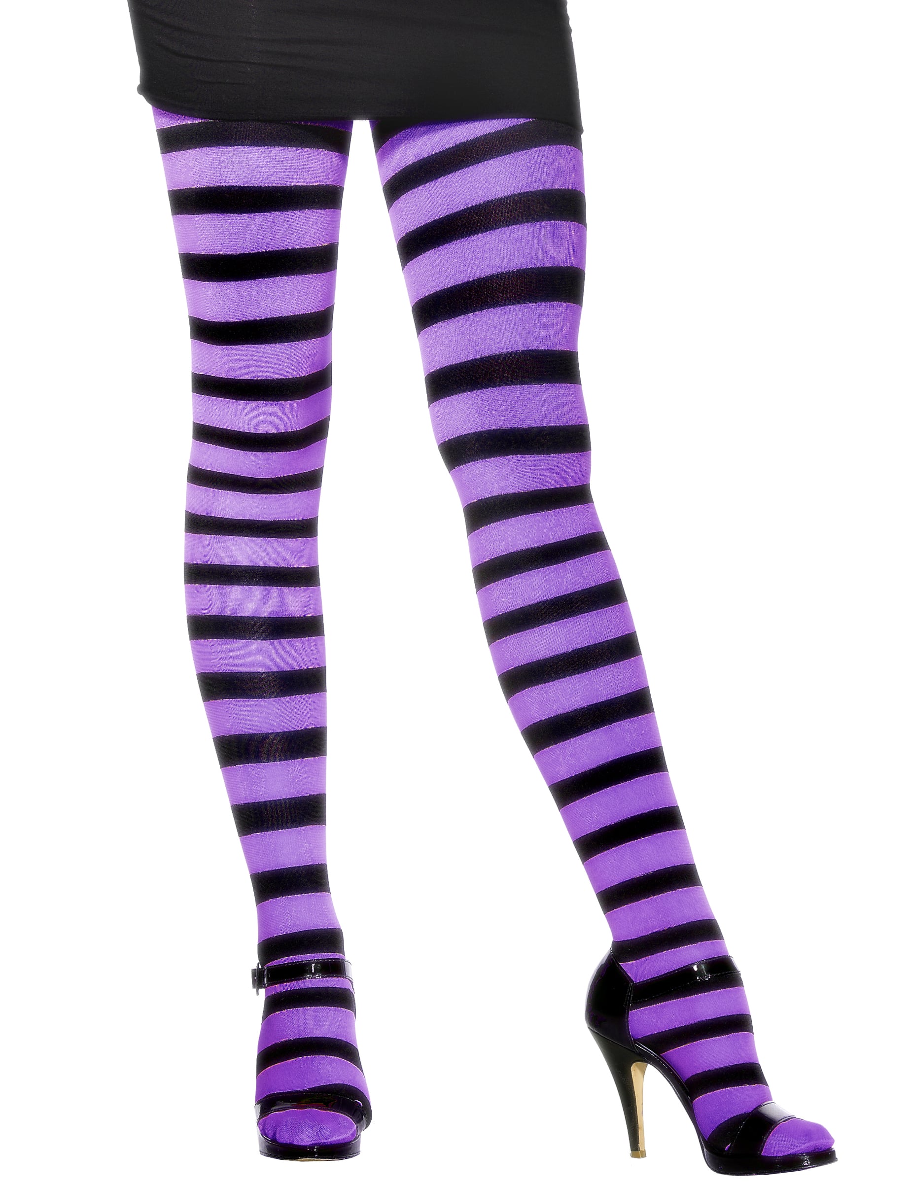Strumpfhose gestreift schwarz-lila von WIDMANN